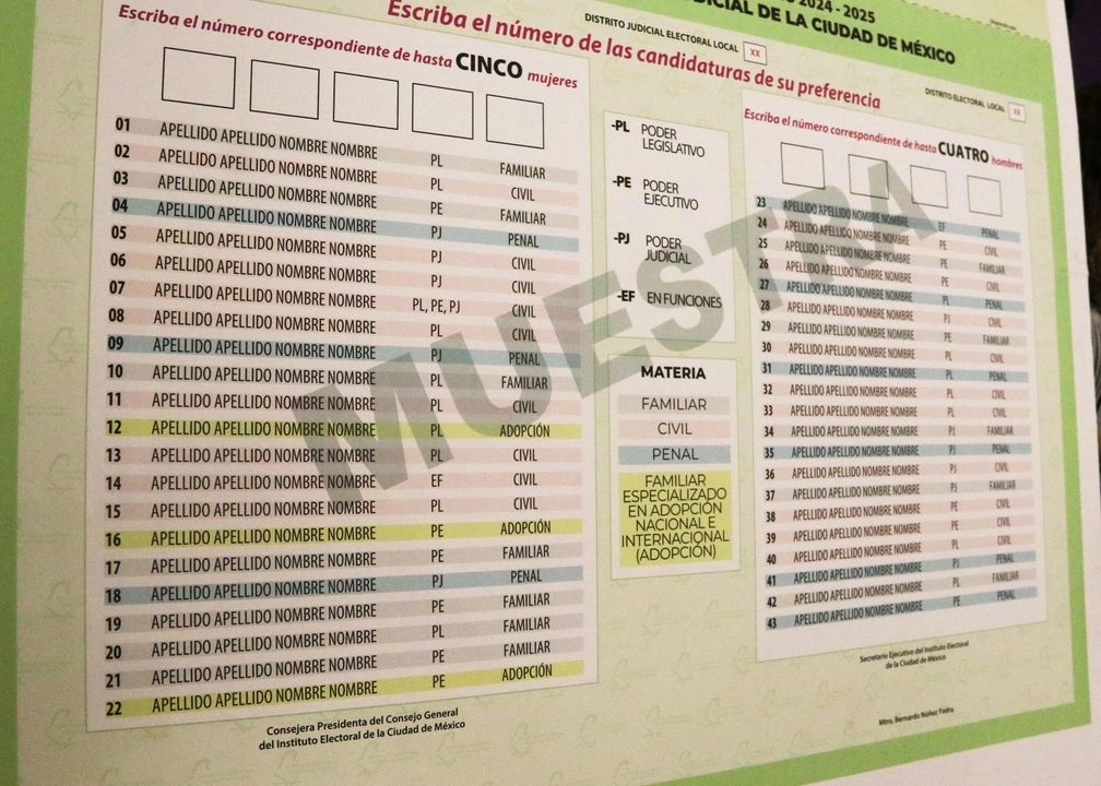 Muestra de una boleta de la elección del Poder Judicial de la CDMX. Foto Cuartoscuro/archivo