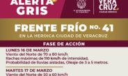 Emite PC municipal de Veracruz alerta gris por Frente Frío 41 y fuertes vientos