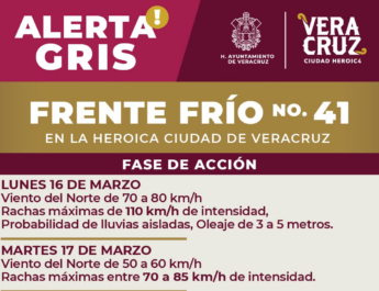 Emite PC municipal de Veracruz alerta gris por Frente Frío 41 y fuertes vientos