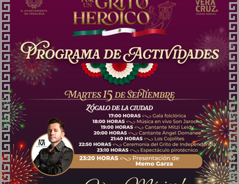 La ciudad de Veracruz vivirá un Grito Heroico este 15 de septiembre con Memo Garza
