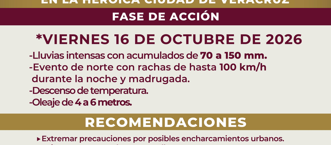Mantiene Ayuntamiento de Veracruz monitoreo por Frente Frío 2 y exhorta a la población a extremar precauciones