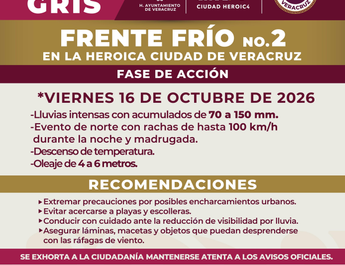 Mantiene Ayuntamiento de Veracruz monitoreo por Frente Frío 2 y exhorta a la población a extremar precauciones
