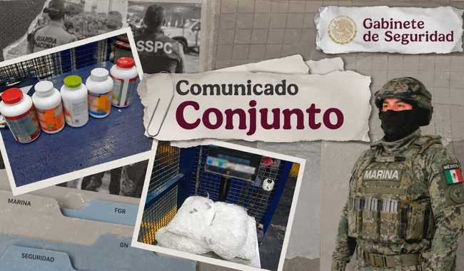 ANAM y Marina aseguran más de 8 mil pastillas de hidrocodona ocultas en frascos de suplementos alimenticios en la aduana del AICM